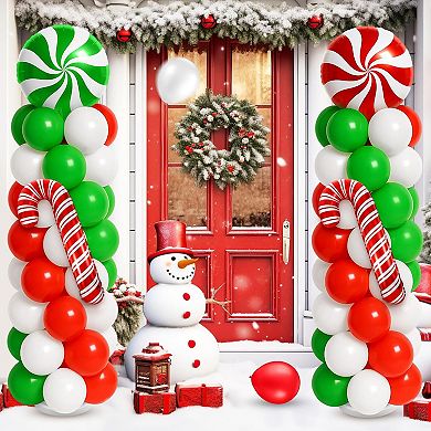 2 Sets Christmas Balloon Columns with Candy Cane Balloons for Party Decor