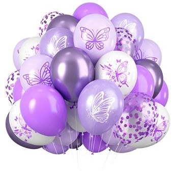44 pc Purple and White Butterfly Balloons 12 Inch for Baby Shower Decor