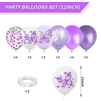 44 Pcs Purple and White Butterfly Balloons 12 Inch for Baby Shower Decor