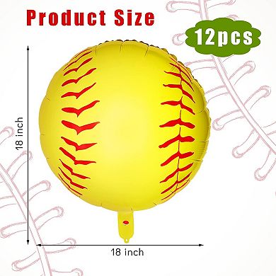 12 Pcs Softball Foil Balloons for Sports Theme Birthday Party Decor