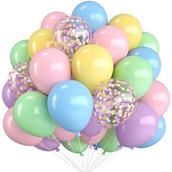 30 pc 12 Inch Macaron Pink Blue Purple Green Yellow Balloons with Ribbon