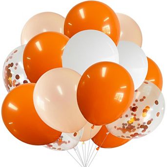 50 pc 12 Inch Orange Latex Balloons with White Matte and Confetti for Party Decorations