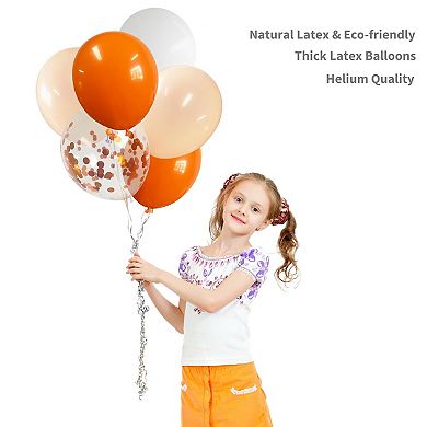 50 Pcs 12 Inch Orange Latex Balloons with White Matte and Confetti for Party Decorations