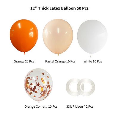 50 Pcs 12 Inch Orange Latex Balloons with White Matte and Confetti for Party Decorations