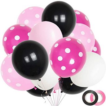 60 pc Black and Pink 12 Inch Polka Dot Latex Balloons for Party Decorations and Celebrations