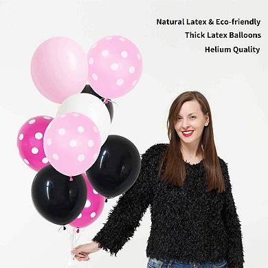 60 Pcs Black and Pink 12 Inch Polka Dot Latex Balloons for Party Decorations and Celebrations