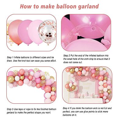 164Pcs Rose Gold Pink Balloon Arch Kit with Confetti for Party Decor