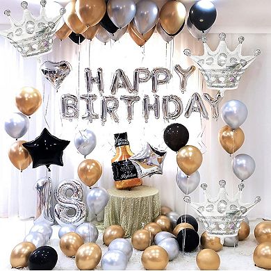 2Pcs Silver Crown Foil Balloons for Birthday Party and Anniversary Celebration Decorations