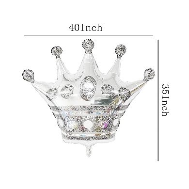 2Pcs Silver Crown Foil Balloons for Birthday Party and Anniversary Celebration Decorations