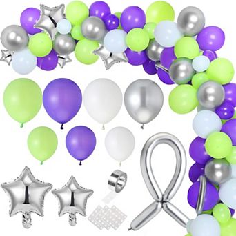 134 pc Buzz Birthday Balloon Garland Arch Kit Purple Green Silver Star Foil