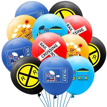 52 pc Railroad Crossing Train Balloons 12Inch Latex Balloon Set with Ribbon Decor