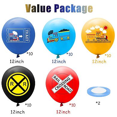 52Pcs Railroad Crossing Train Balloons 12Inch Latex Balloon Set with Ribbon Decor