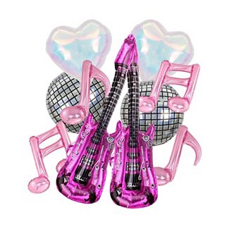 10 pc Music Note Disco Guitar Foil Balloons for Concert Party Decor