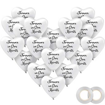 60 pc Memorial Heart Shaped Latex Balloons with Ribbons for Funeral and Remembrance Decor