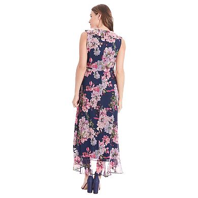Petite London Times Sleeveless Floral Ruffle Maxi Dress