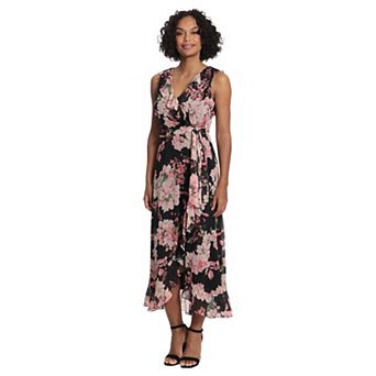 Petite London Times Sleeveless Floral Ruffle Maxi Dress