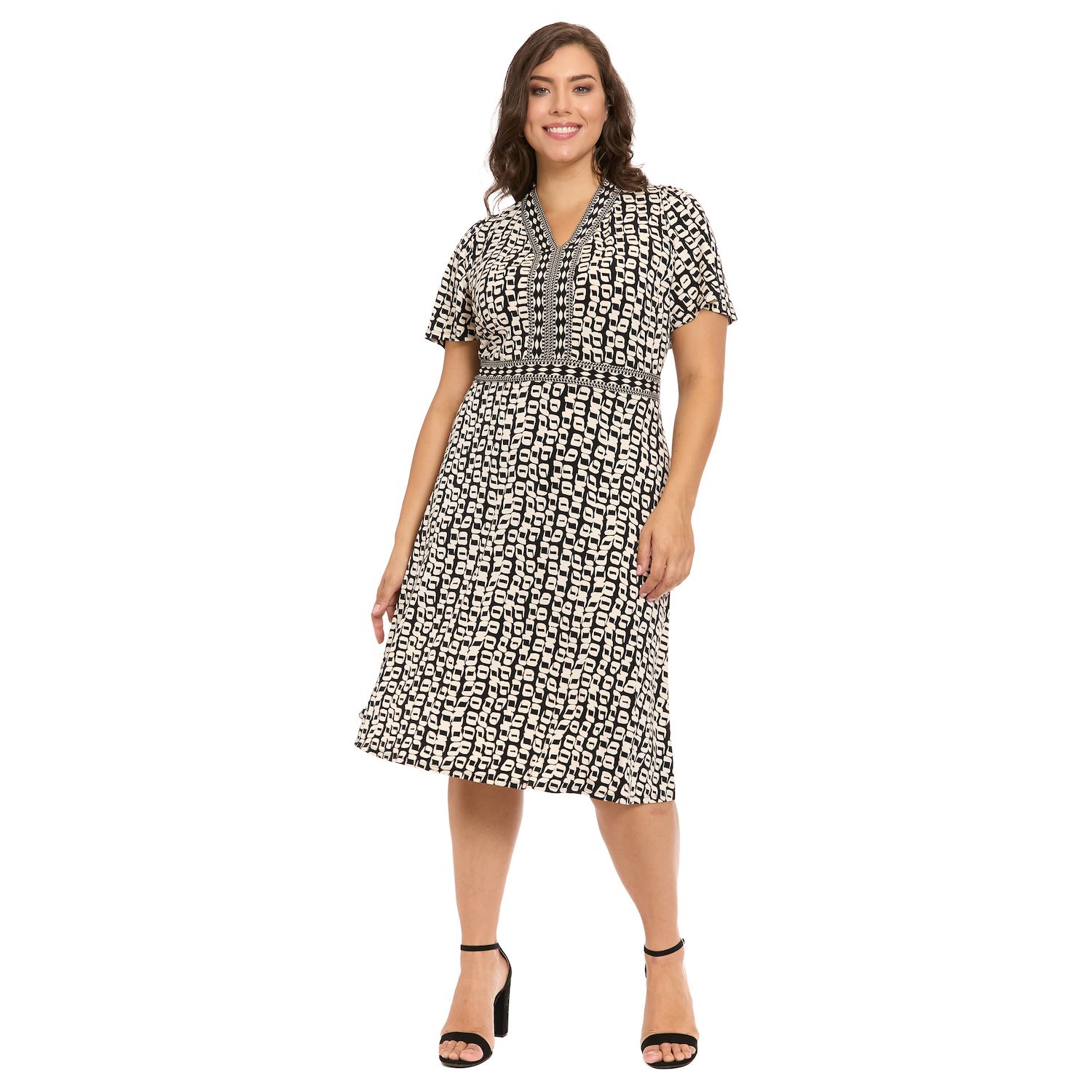 Женские платья London Times Plus Size London Times V-Neck Flutter Sleeve Flare Dress