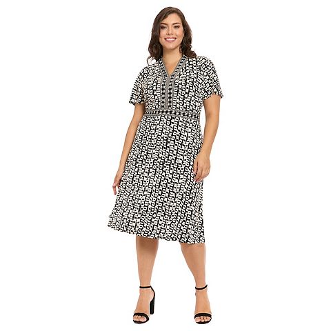 Женские платья London Plus Size London Times V-Neck Flutter Sleeve Flare Dress