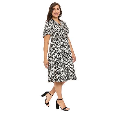 Plus Size London Times V-Neck Flutter Sleeve Flare Dress