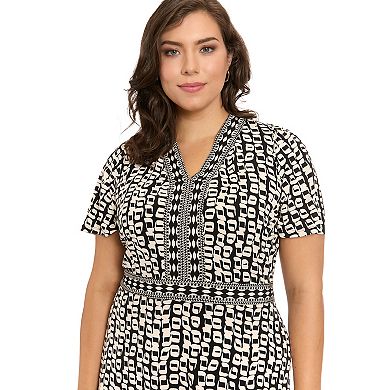 Plus Size London Times V-Neck Flutter Sleeve Flare Dress