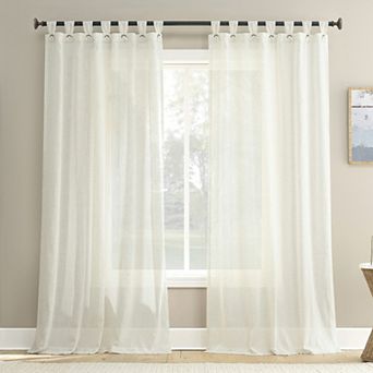 No. 918 Waverly Linen Blend Sheer Tab Top Single Window Curtain Panel