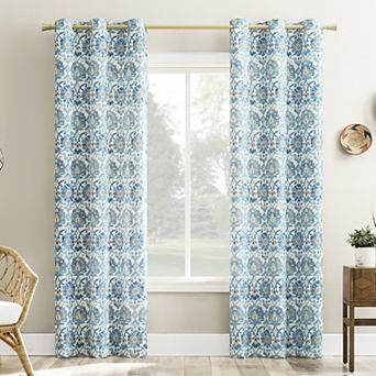 No. 918 Hastings Watercolor Medallion Light Filtering Grommet 2 Window Curtain Panels