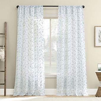 No. 918 Briarwood Delicate Leaf Textured Sheer 2 Window Curtain Panels