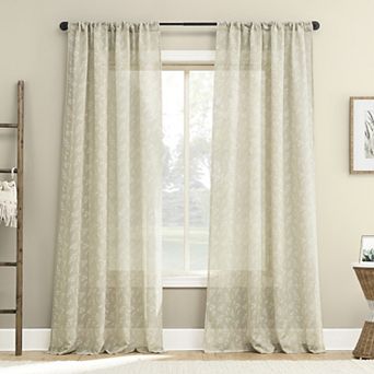 No. 918 Briarwood Delicate Leaf Textured Sheer 2 Window Curtain Panels