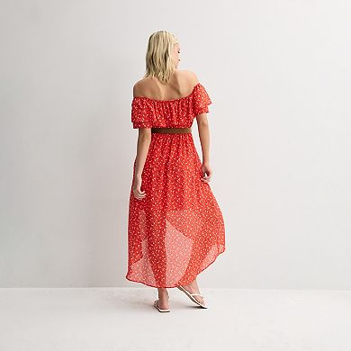 Juniors' WallFlower Daisy Hi-Low Belted Maxi Dress