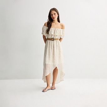 Juniors' WallFlower Daisy Hi-Low Belted Maxi Dress