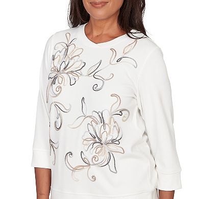 Women's Alfred Dunner Floral Embroidered Crewneck Top