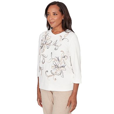 Women's Alfred Dunner Floral Embroidered Crewneck Top