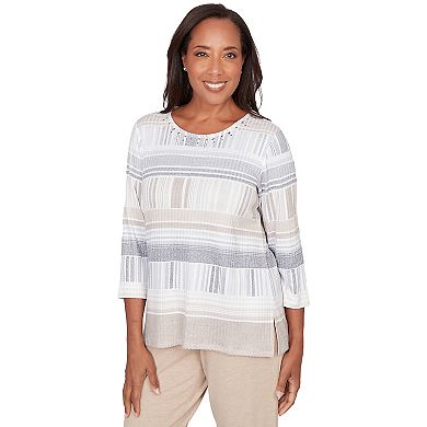 Women's Alfred Dunner Geometric Stripe Embellished Crewneck Top