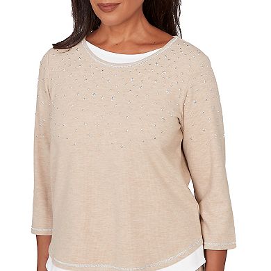 Women's Alfred Dunner Embellished Layered Hem Crewneck Top