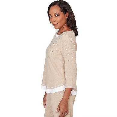 Women's Alfred Dunner Embellished Layered Hem Crewneck Top