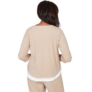 Women's Alfred Dunner Embellished Layered Hem Crewneck Top