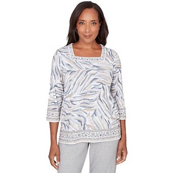 Women's Alfred Dunner Square Neck Animal Print Border Top