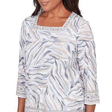 Women's Alfred Dunner Square Neck Animal Print Border Top