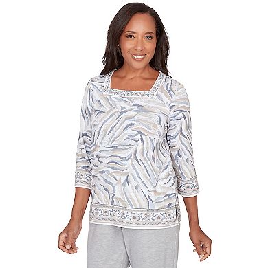 Women's Alfred Dunner Square Neck Animal Print Border Top