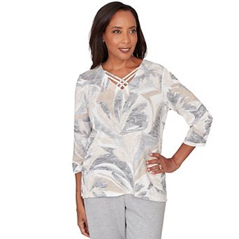 Women's Alfred Dunner Leaf Print Crossover V-Neck Top
