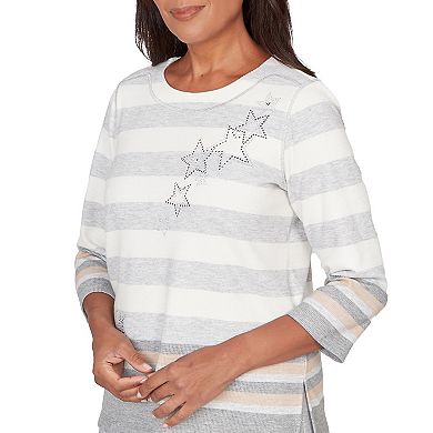 Women's Alfred Dunner Star Stripe Embellished Crewneck Top