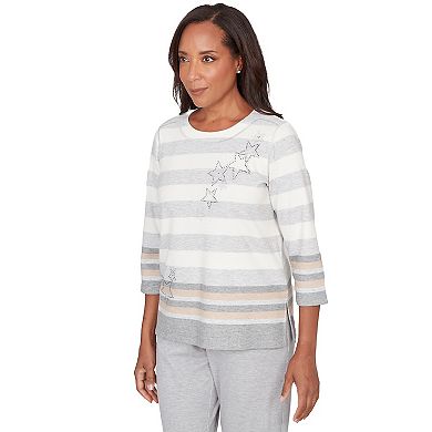 Women's Alfred Dunner Star Stripe Embellished Crewneck Top