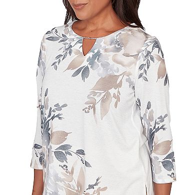 Women's Alfred Dunner Asymmetrical Floral Border Crewneck Top
