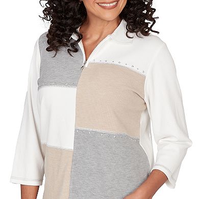 Women's Alfred Dunner Quarter-Zip Patchwork Top