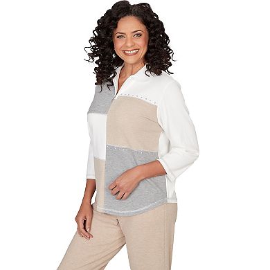 Women's Alfred Dunner Quarter-Zip Patchwork Top