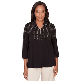 Women's Alfred Dunner Heat-Set Embellished Zip Mockneck Top