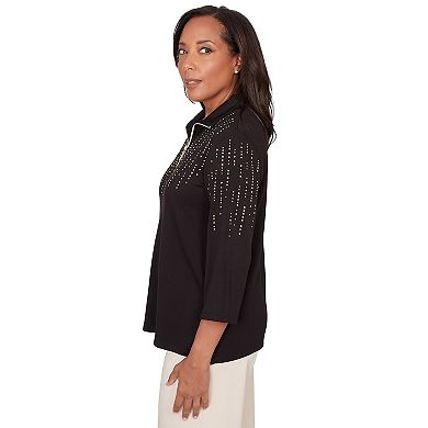 Women's Alfred Dunner Heat-Set Embellished Zip Mockneck Top