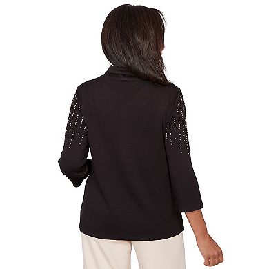 Women's Alfred Dunner Heat-Set Embellished Zip Mockneck Top