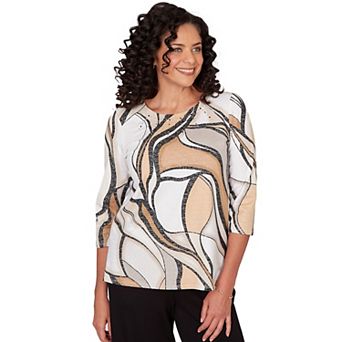 Women's Alfred Dunner Abstract Print Pleated Crewneck Top
