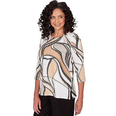 Women's Alfred Dunner Abstract Print Pleated Crewneck Top